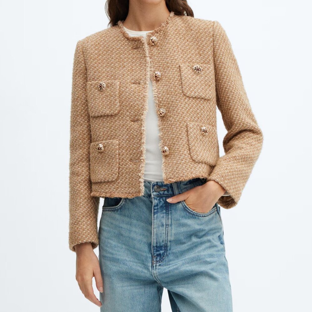 Mango Tweed jacket with jewel buttons [Beige]